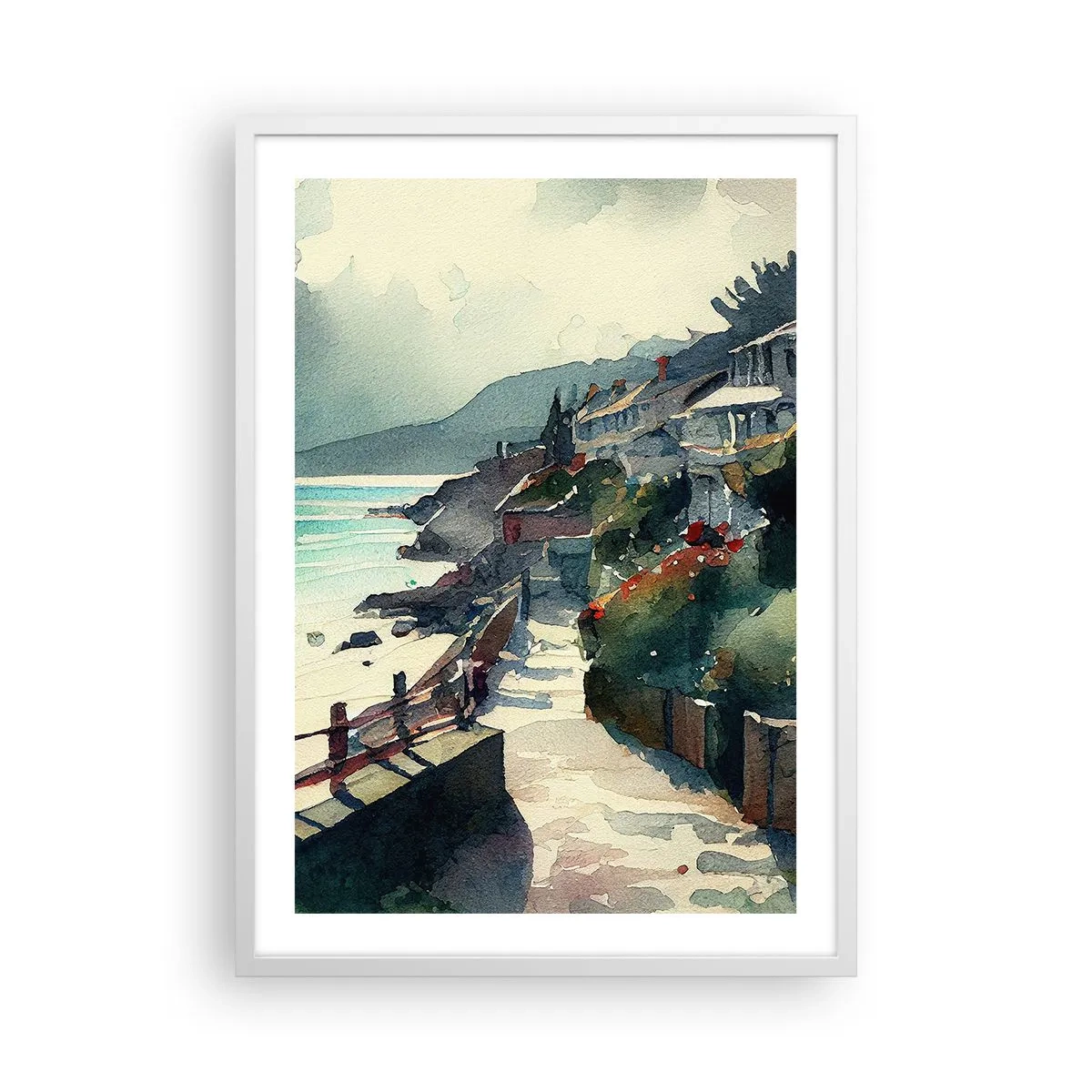 Poster in white frmae - Mediterranean Town - 50x70 cm