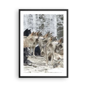 Poster in black frame - A group of wolves in the winter forest - 50x70cm - Family and Friends - Modern wall decoration for the living room and bedroom ARTTOR