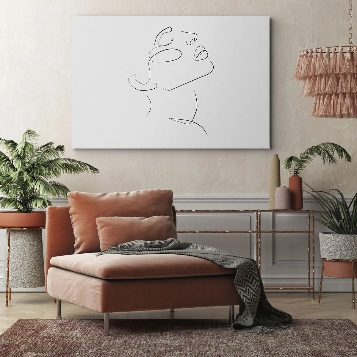 Canvas picture - A minimalist sketch of a woman's face in profile. - 70x50cm - Meanders of a Dream - Modern wall decoration for the living room and bedroom ARTTOR