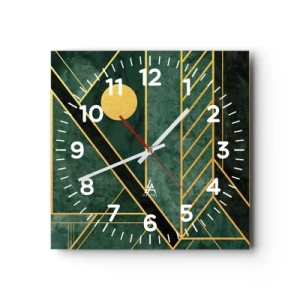 Wall clock - Clock on glass - Dynamics of Gold and Azure - 40x40 cm