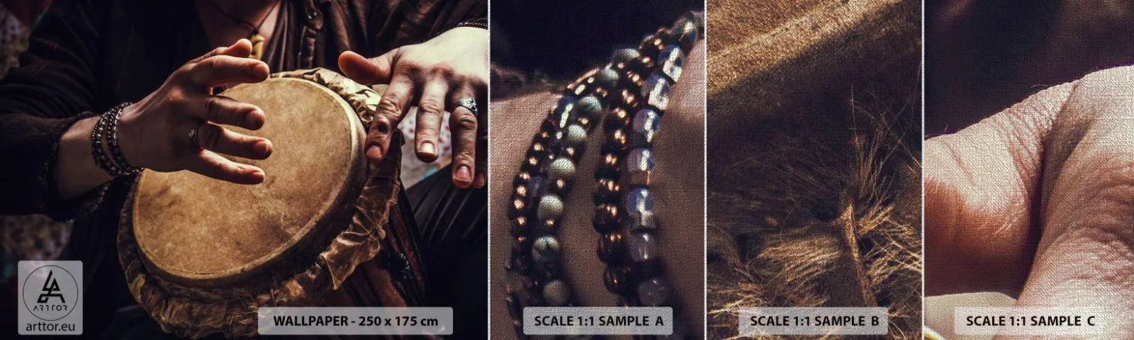 Photo Wallpaper Sample Premium Canvas - In the Rhythm of the Heart - Drum Game, Africa, Music - 100x30 cm