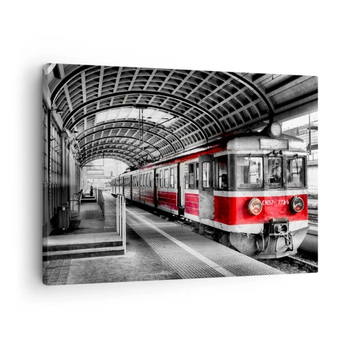 Canvas picture - Red train at the station under a roof - 70x50cm - It Might Be a Trip of Life - Modern wall decoration for the living room and bedroom ARTTOR