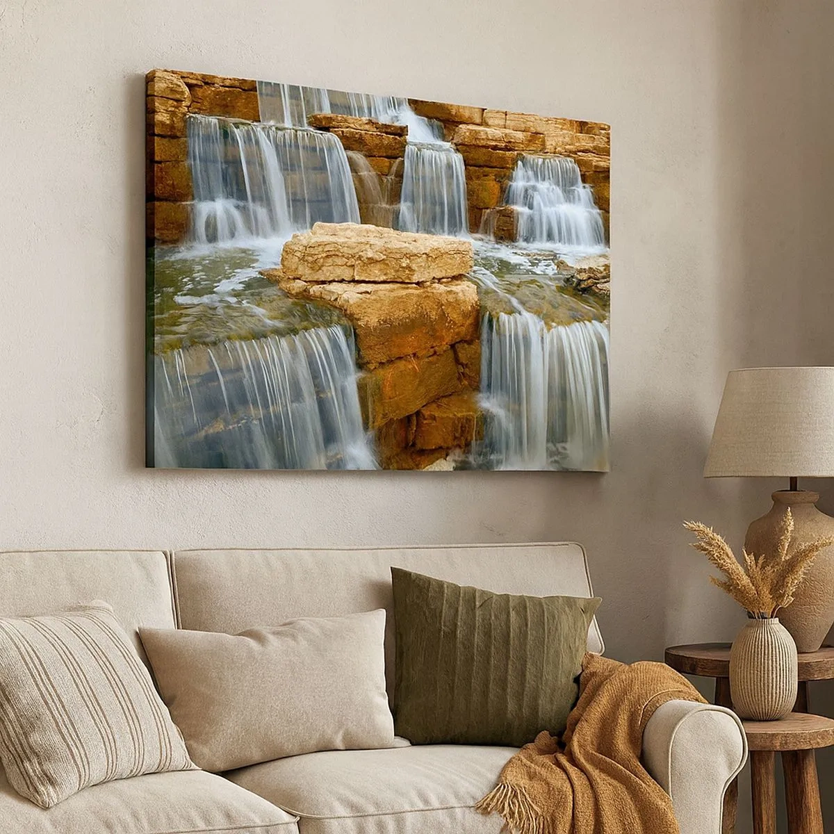 Canvas picture - A waterfall flowing down stone steps - 70x50cm - Stairway to Heaven - Modern wall decoration for the living room and bedroom ARTTOR