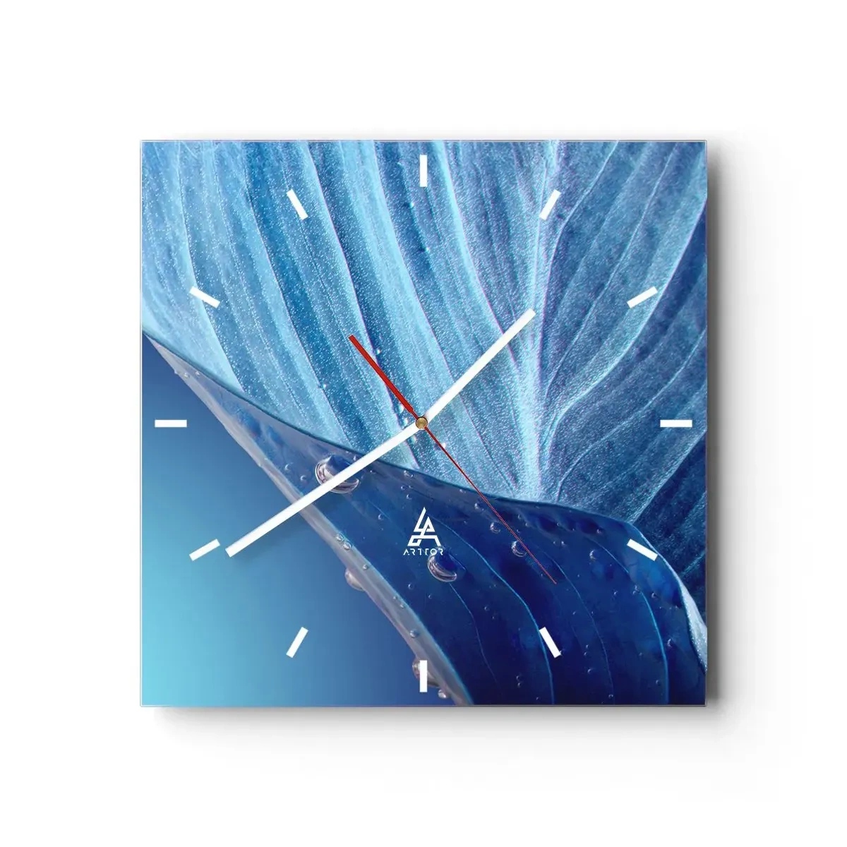 Wall clock - Clock on glass - Hidden Drops of Blue - 40x40 cm