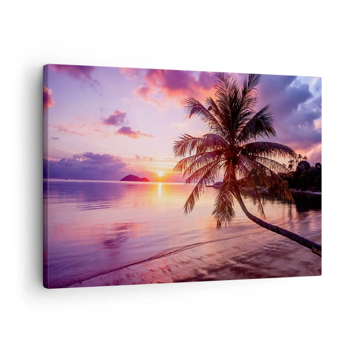 Canvas picture - Tropical beach with palm tree at sunset - 70x50cm - Bliss up to the Horizon - Modern wall decoration for the living room and bedroom ARTTOR