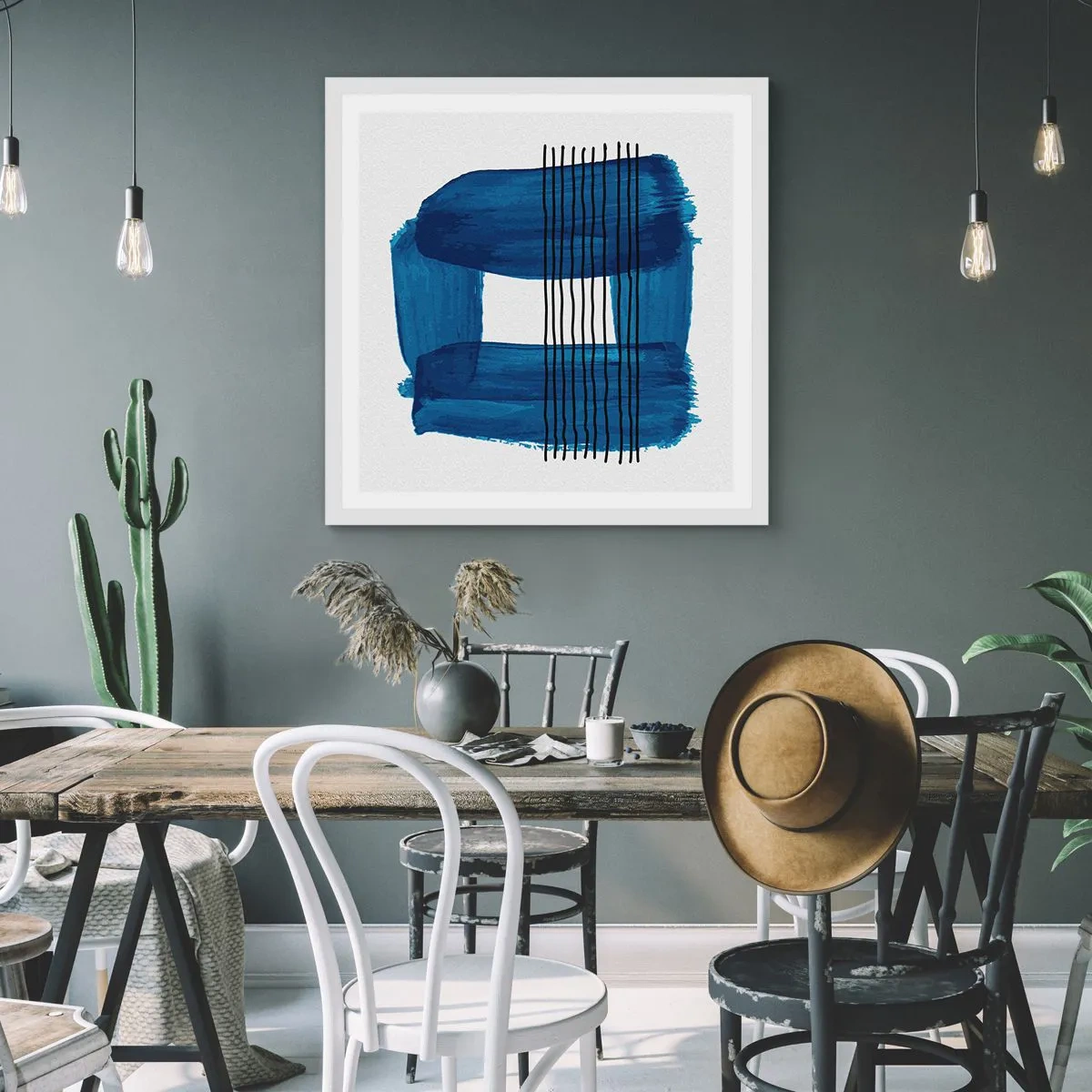 Poster in white frmae - Blue and Black Composition - 40x40 cm