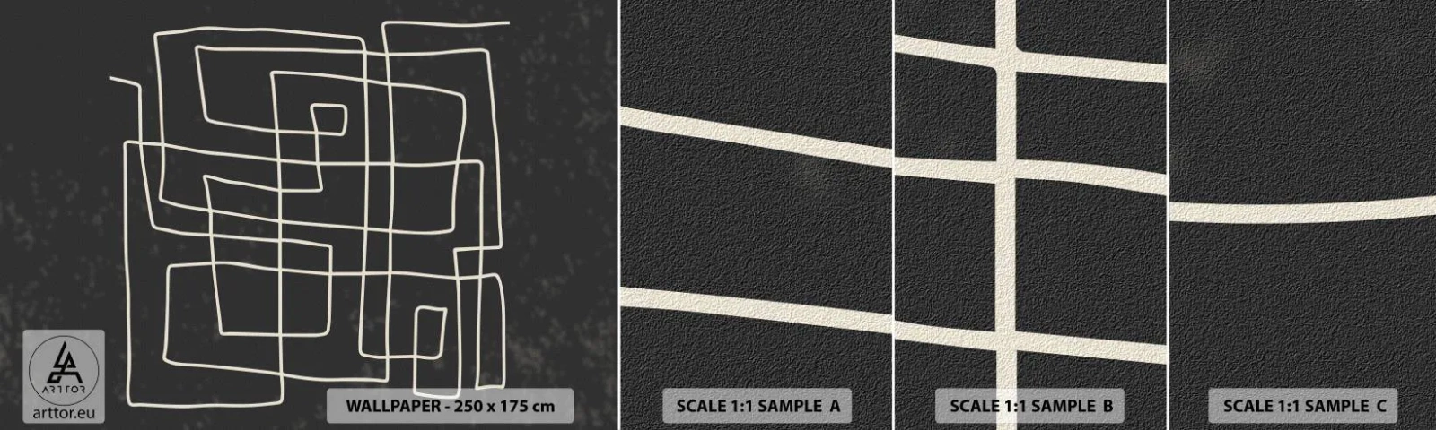 Photo Wallpaper Sample Self-Adhesive Deluxe Sticker - Not Too Straight - Abstraction, Piece, Black and white - 100x30 cm