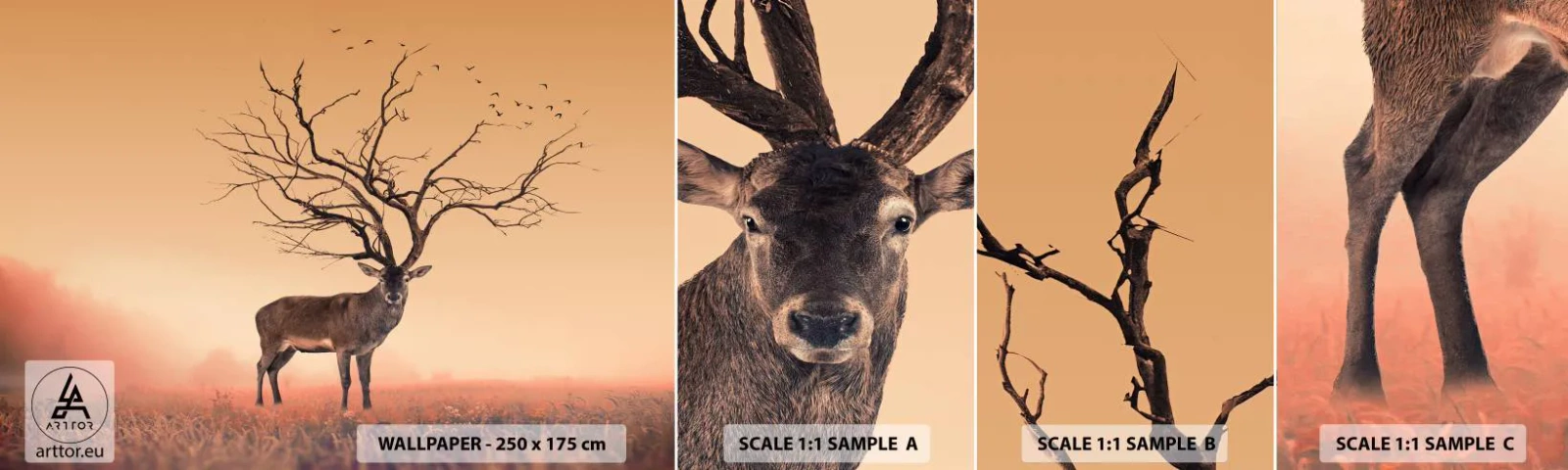 Photo Wallpaper Sample Self-Adhesive Deluxe Sticker - Antlered Deer Spirit of the Forest - Abstraction, Deer, Nature - 100x30 cm