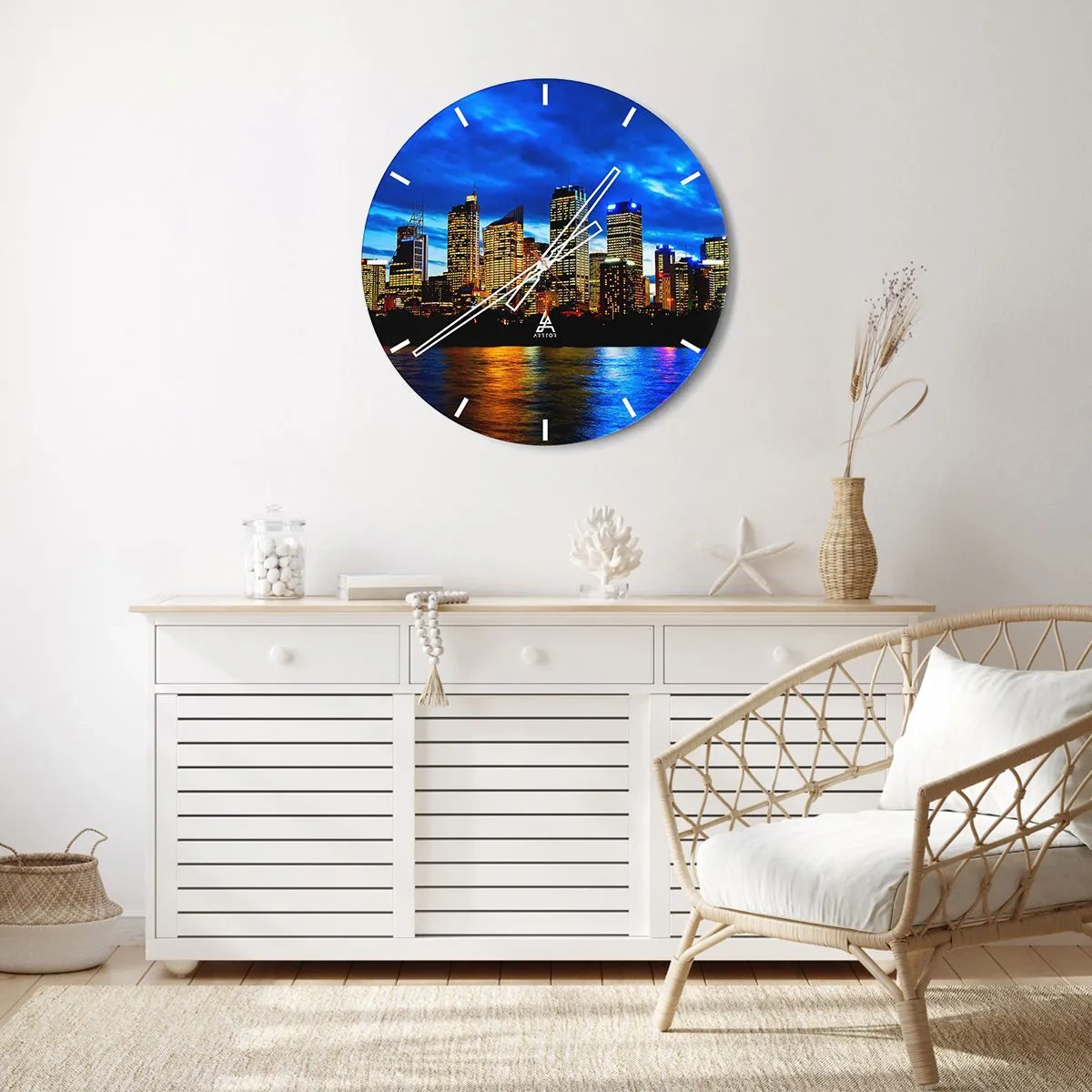 Wall clock - Clock on glass - Night of Lights and Colours - 40x40 cm