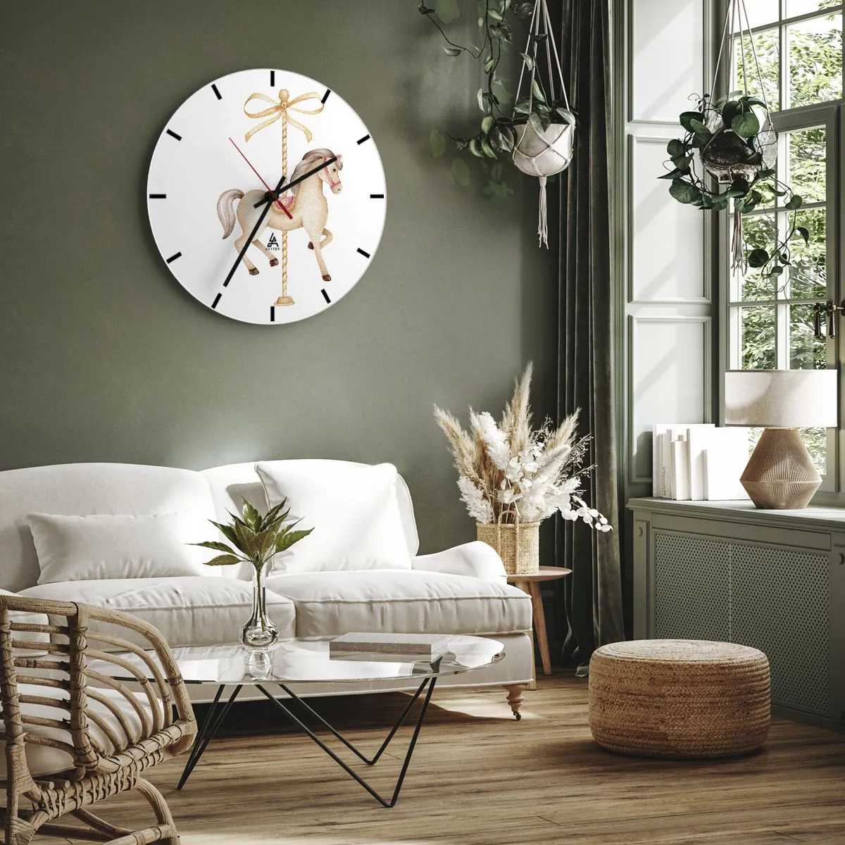 Wall clock - Clock on glass - Graceful Trot - 40x40 cm