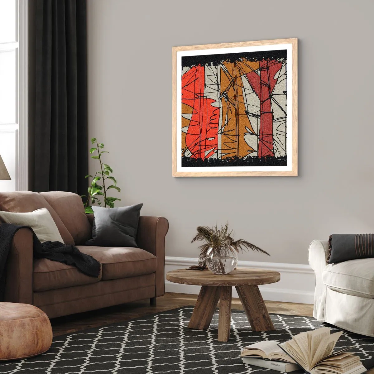 Poster in light oak frame - Spontaneous Composition - 40x40 cm