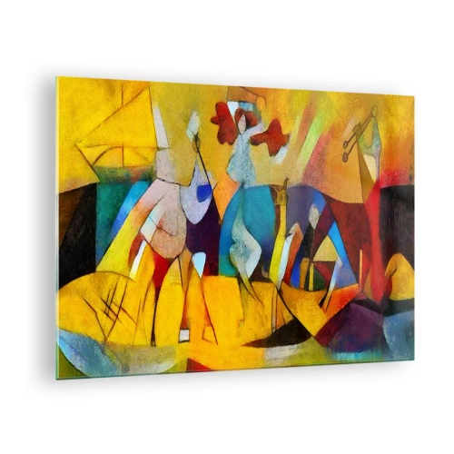 Glass picture - Colorful abstraction with figures and geometric shapes - 70x50cm - Sun -Life - Happiness - Modern wall decoration for the living room and bedroom ARTTOR