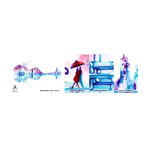 Photo Wallpaper Sample Standard Eco - I Will Bring Canticles of Rain - Abstraction, Violin, Architecture - 100x30 cm