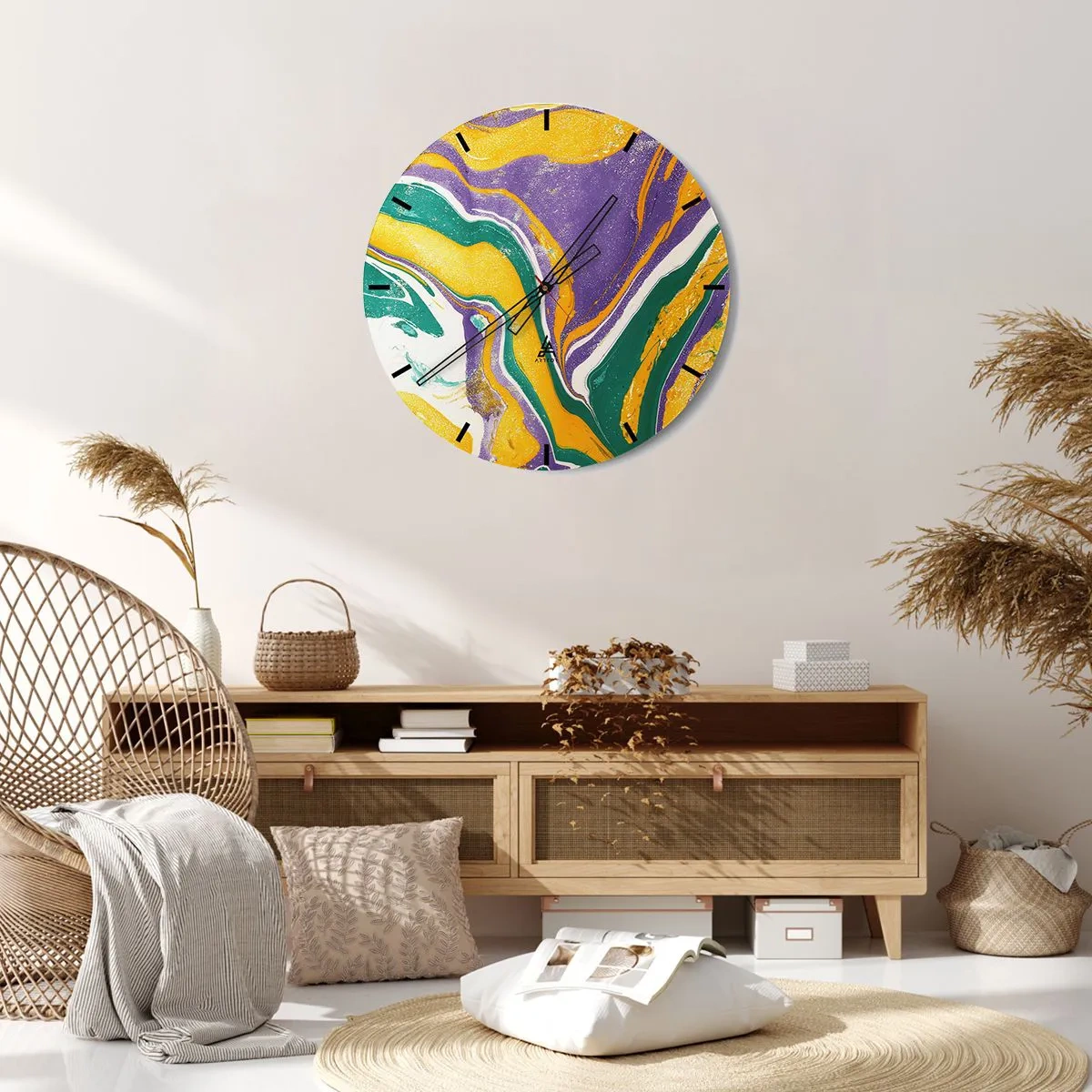 Wall clock - Clock on glass - Colour Waves - 40x40 cm