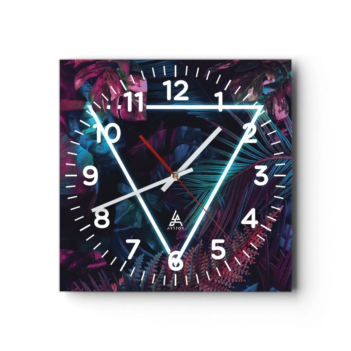 Wall clock - Clock on glass - Disco Style Garden - 40x40 cm