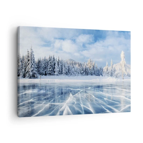 Canvas picture - A frozen lake surrounded by a snow-covered forest - 70x50cm - Dazling and Crystalline View - Modern wall decoration for the living room and bedroom ARTTOR