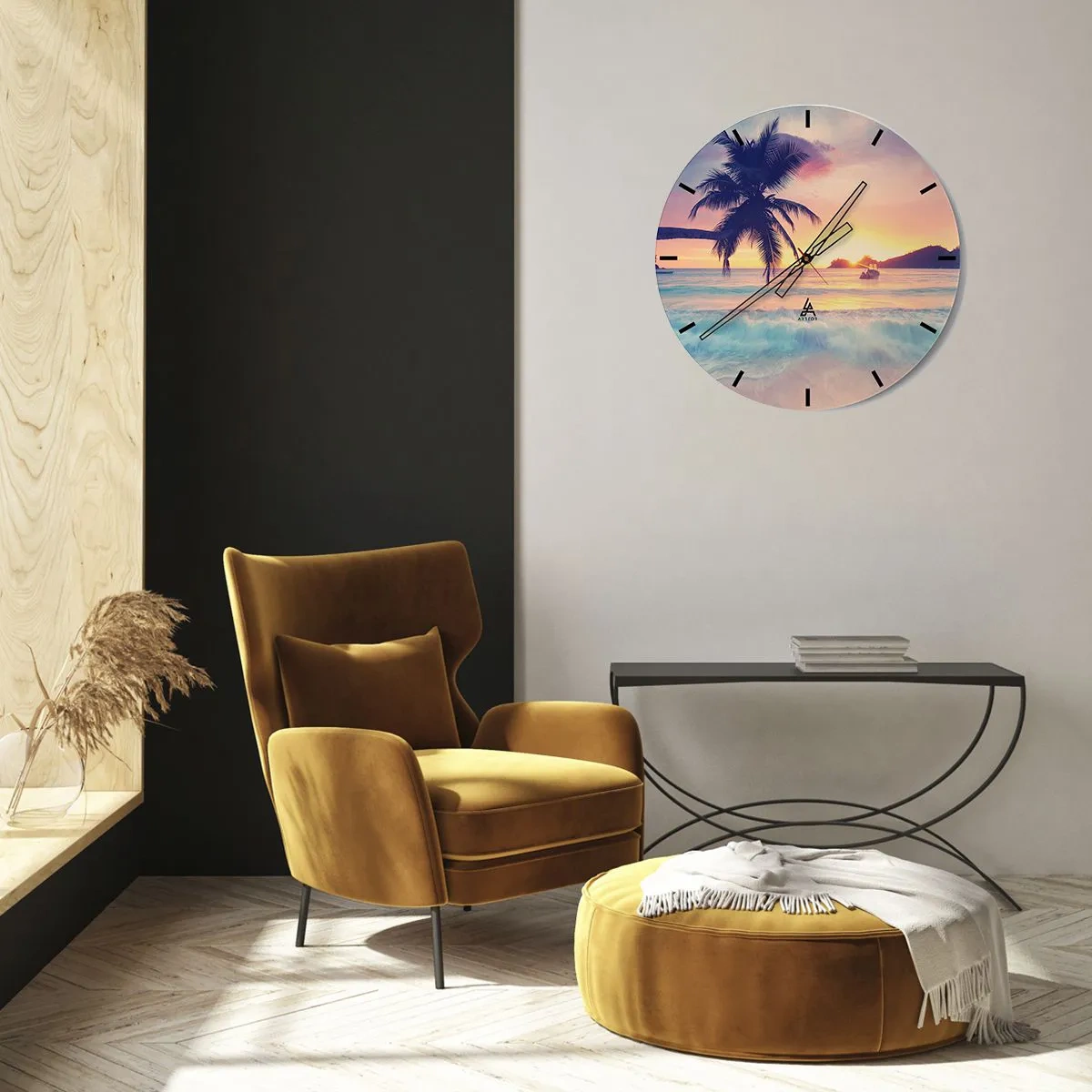 Wall clock - Clock on glass - Evening in a Bay - 40x40 cm
