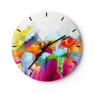 Wall clock - Clock on glass - Colorful abstract flowers in intense colors - 30x30cm - Rainbow Has Bloomed - Modern wall decoration for the living room, kitchen, and bedroom ARTTOR