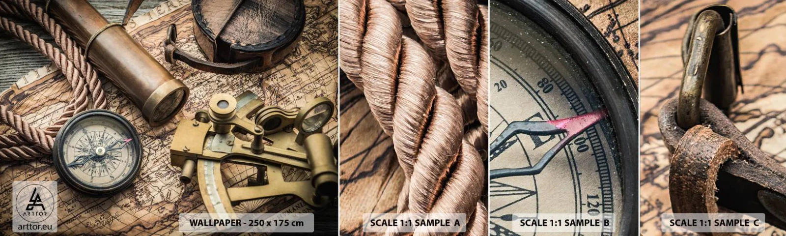 Photo Wallpaper Sample Standard Eco - Show the Way - Nautical, World map, Compass - 100x30 cm