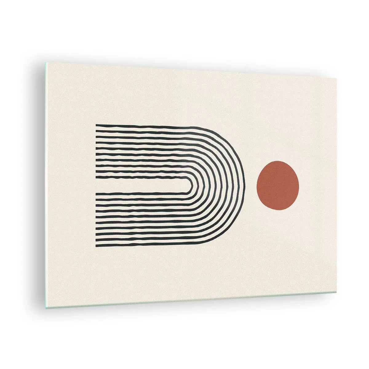 Glass picture - Graphic abstraction with lines and circles in a retro style - 70x50cm - Magnetism of Shapes and Colours - Modern wall decoration for the living room and bedroom ARTTOR