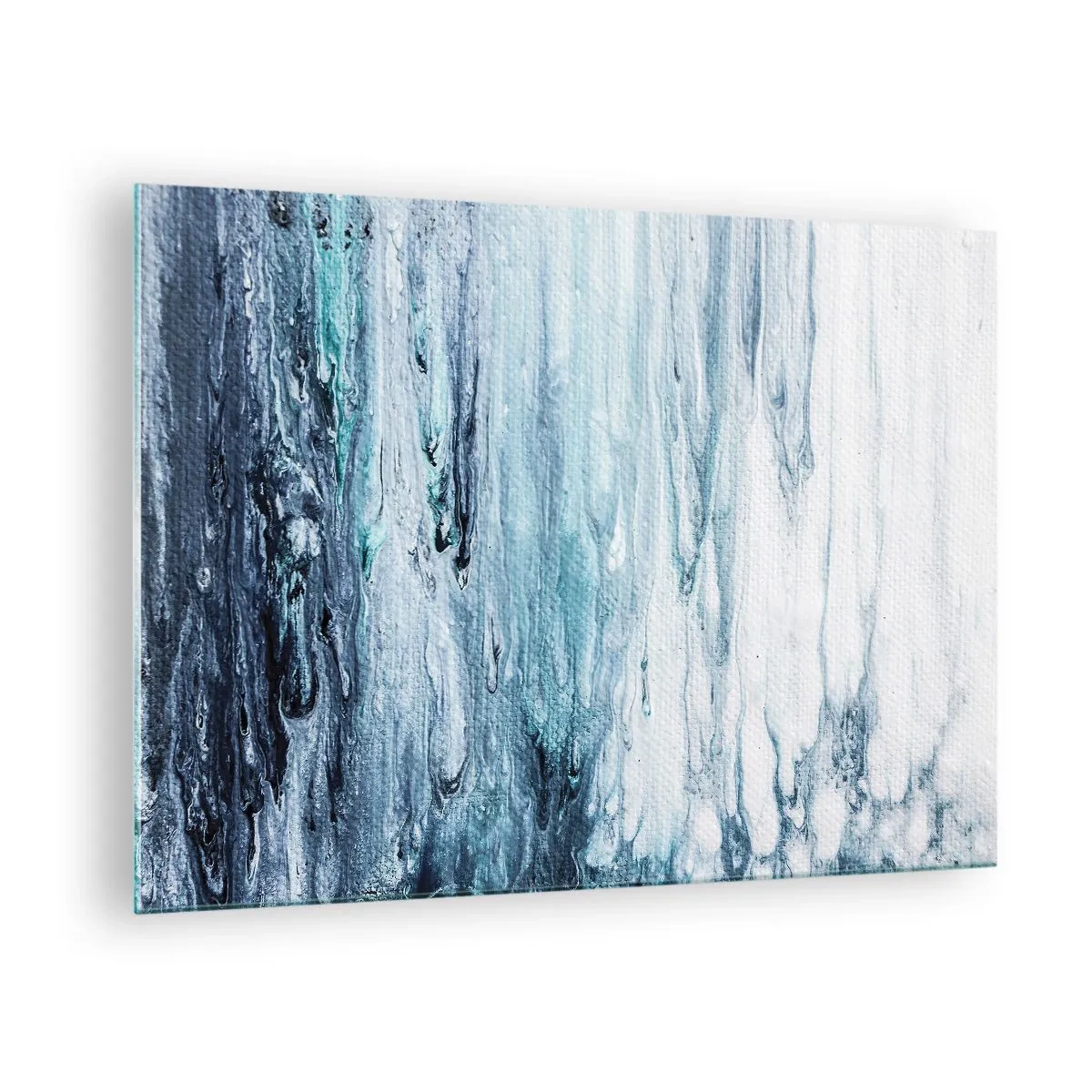 Glass picture - An abstract pattern resembling water streams in shades of blue. - 70x50cm - Blue Icicles - Modern wall decoration for the living room and bedroom ARTTOR
