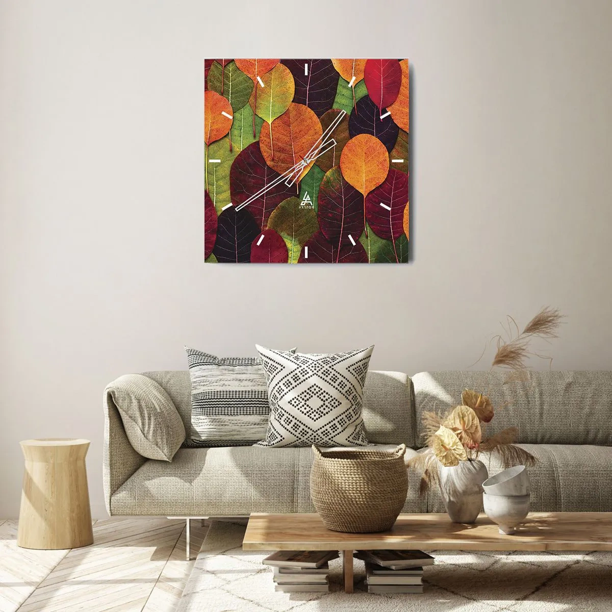 Wall clock - Clock on glass - Autumn Mosaics - 40x40 cm