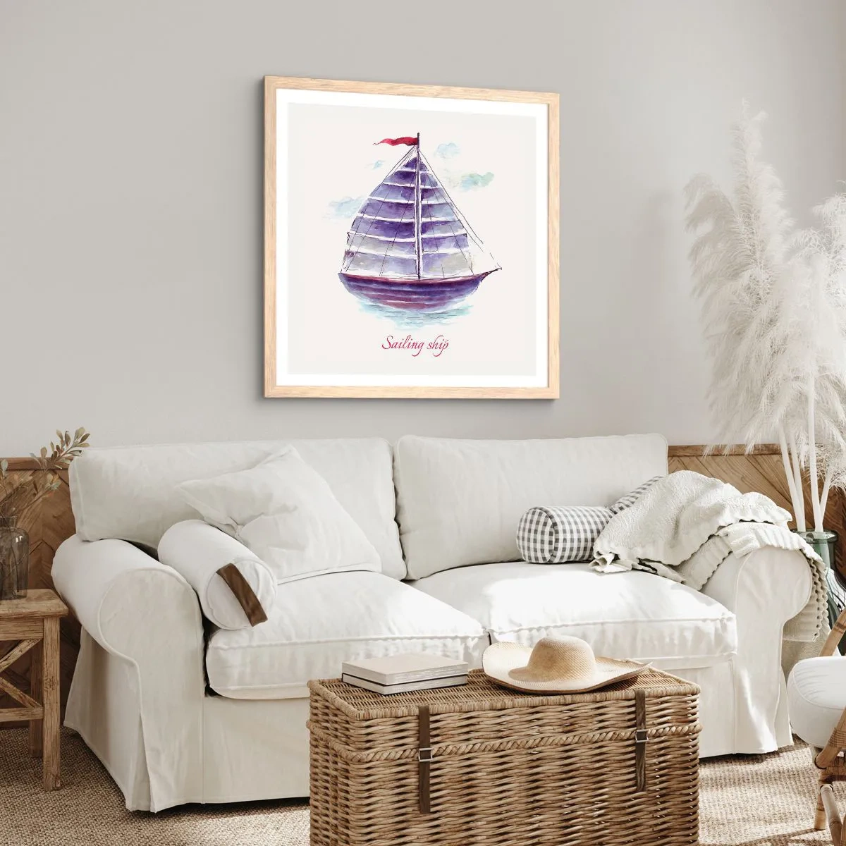 Poster in light oak frame - Full Sails And Calm Waters - 40x40 cm