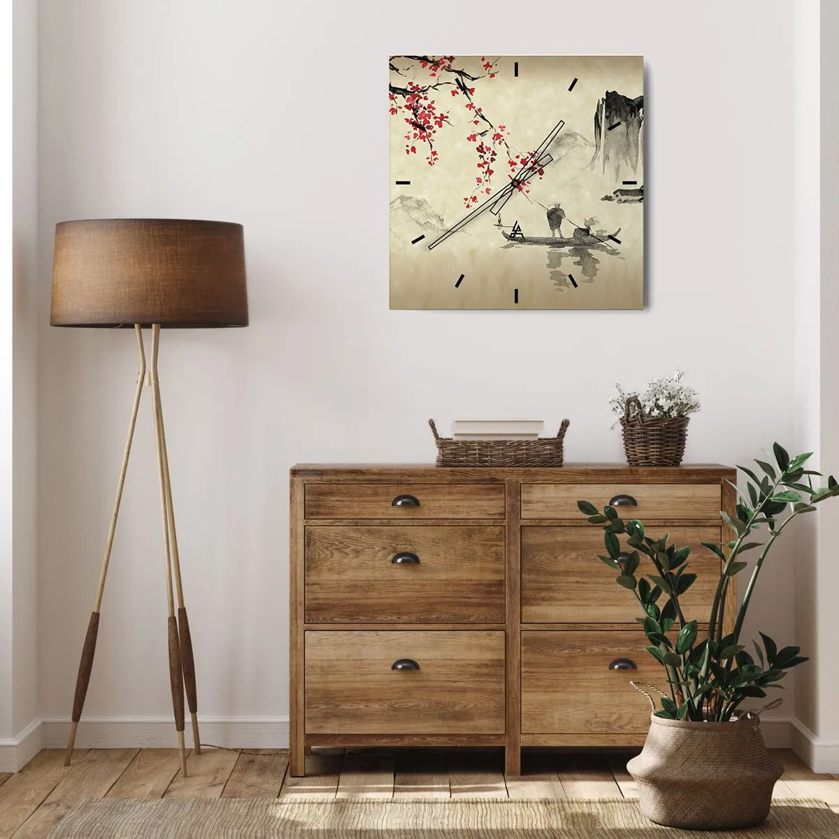 Wall clock - Clock on glass - In Cherry Blossom Country - 30x30 cm