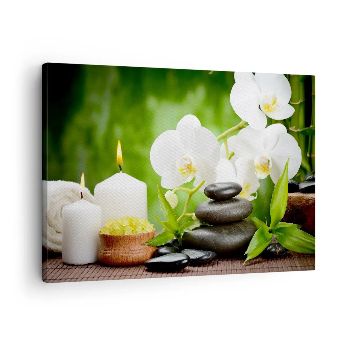 Canvas picture - Orchids, candles and stones surrounded by nature - 70x50cm - Fragrant, Flowery, Delicate Touch - Modern wall decoration for the living room and bedroom ARTTOR