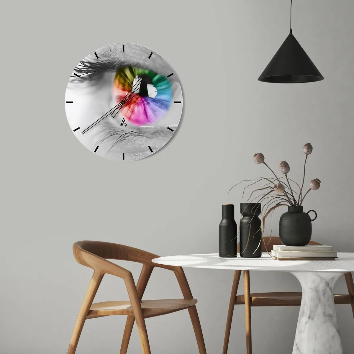 Wall clock - Clock on glass - See the World through Coloured Glasses - 30x30 cm