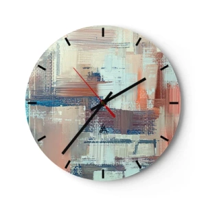 Wall clock - Clock on glass - An abstract composition of brush strokes in pastel colors. - 30x30cm - Reaching Light - Modern wall decoration for the living room, kitchen, and bedroom ARTTOR
