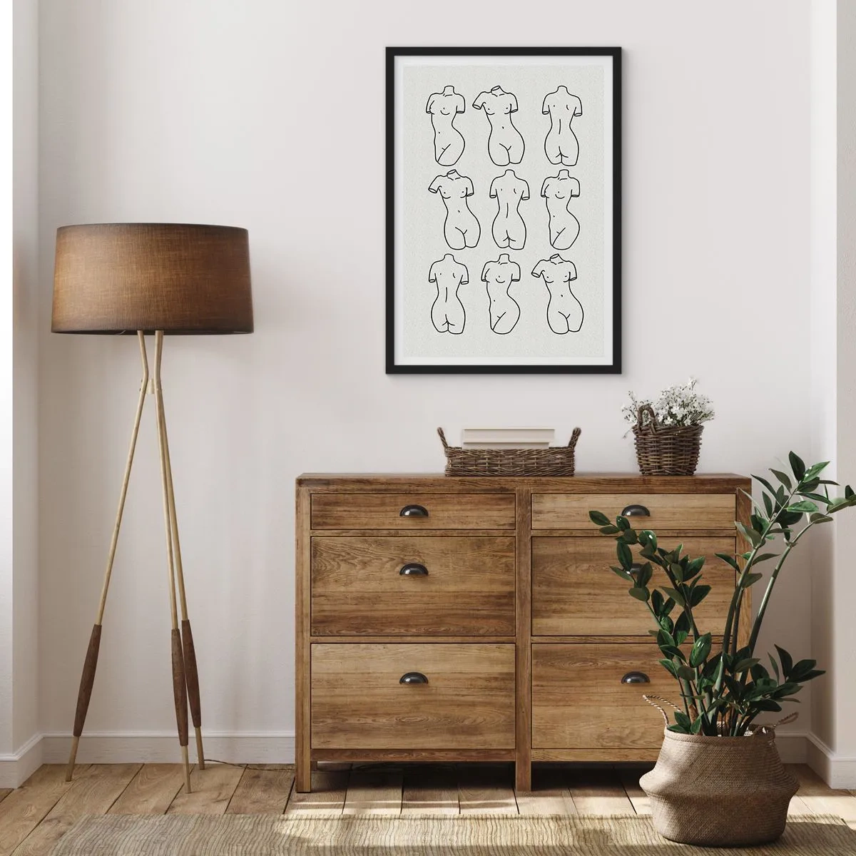 Poster in black frame - A minimalist illustration of female silhouettes in black outlines. - 50x70cm - Only Venus - Modern wall decoration for the living room and bedroom ARTTOR