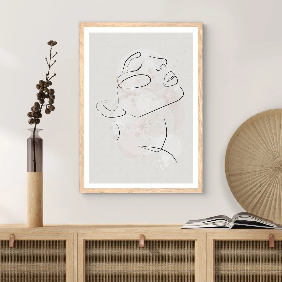 Poster in light oak frame - Outline of Happiness - 30x40 cm