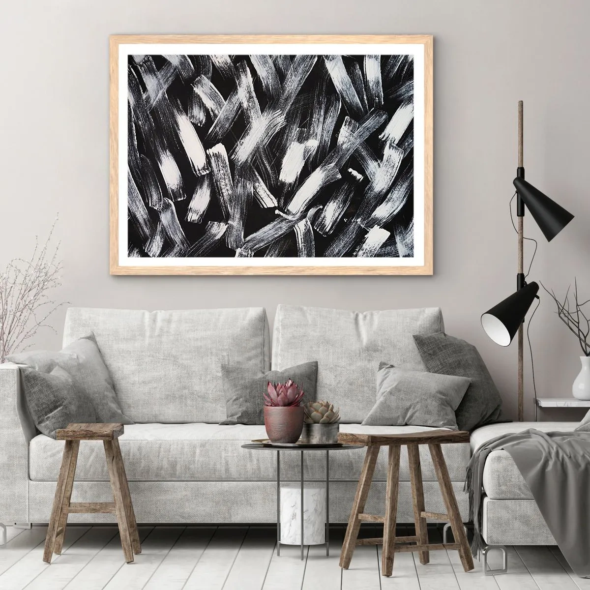 Poster in light oak frame - Abstract in Industrial Spirit - 50x40 cm