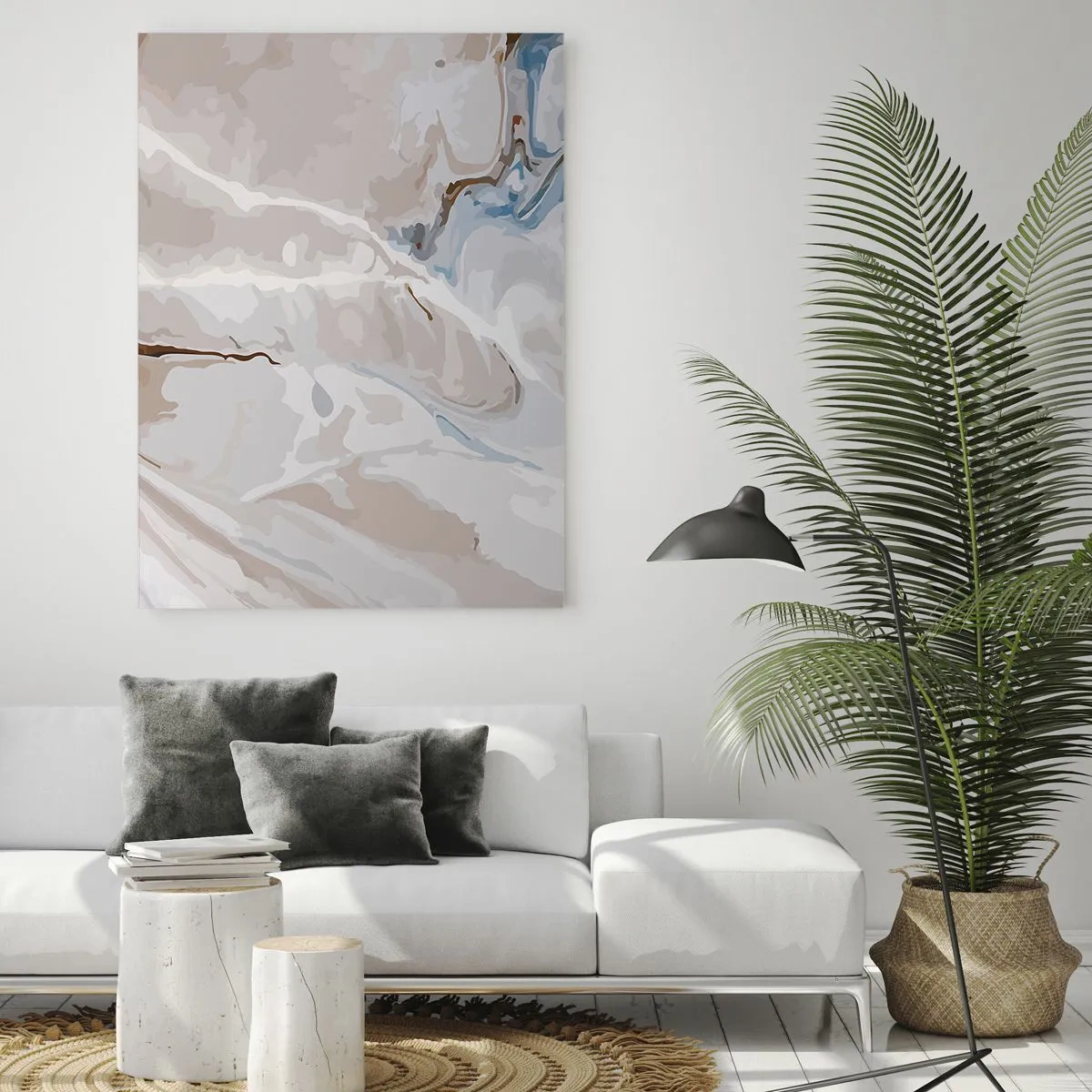 Glass picture - Blue Meanders under White - 50x70 cm