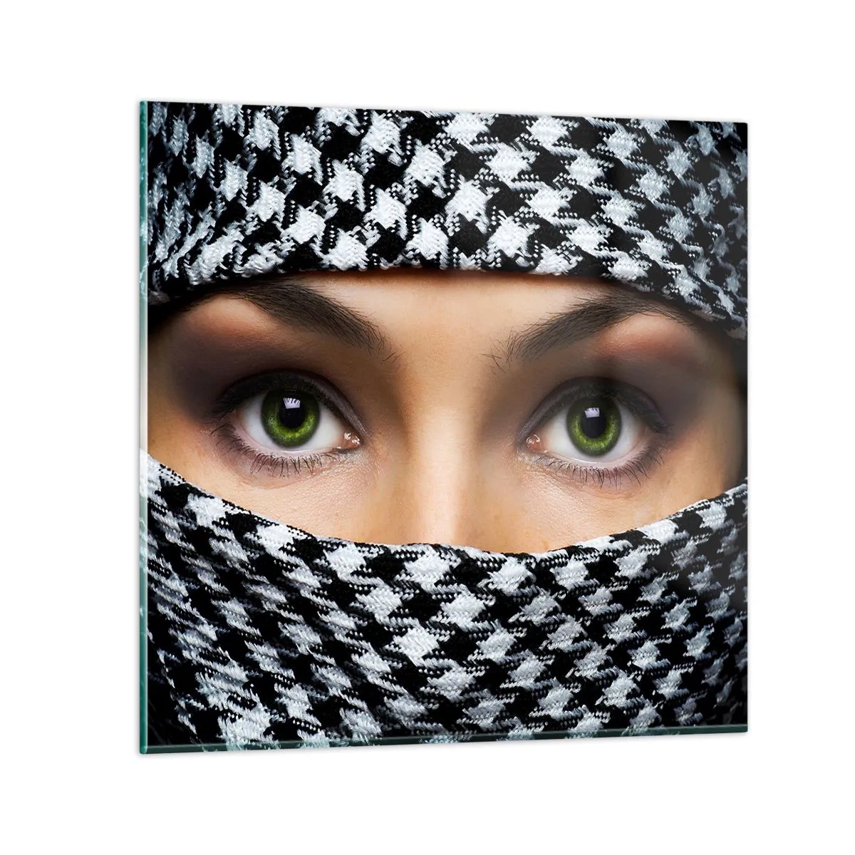 Glass picture - Portrait of Head-scarfed Beauty - 50x50 cm