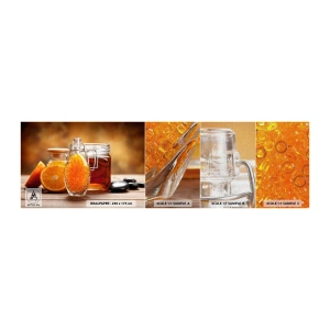 Photo Wallpaper Sample Premium Canvas - Sunny Flavours and Aromas - Gastronomy, Orange, Jar With Honey - 100x30 cm