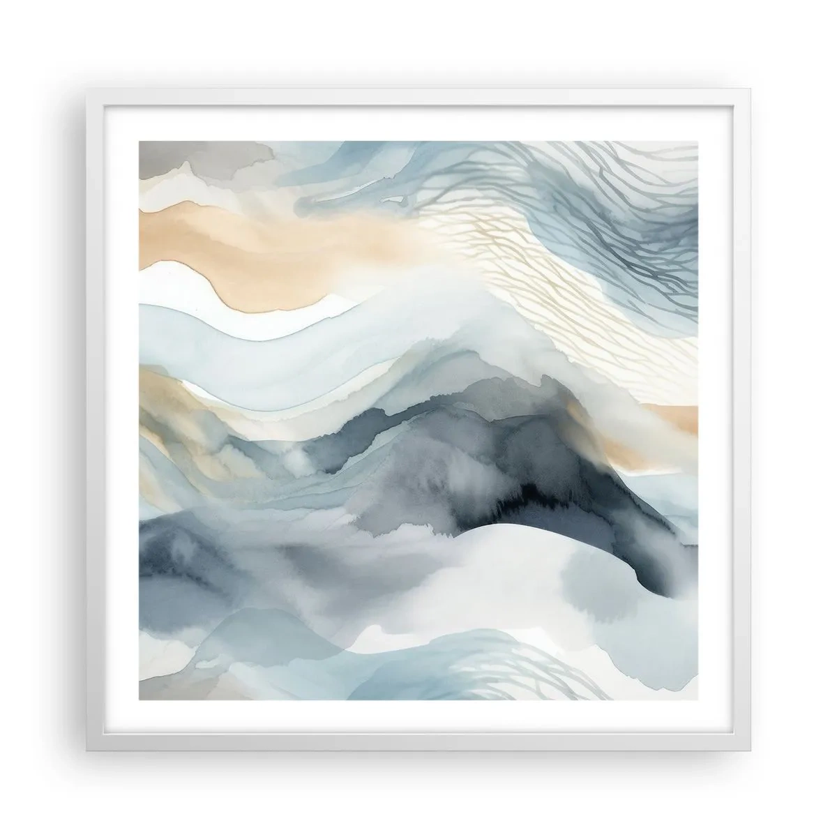 Poster in white frmae - Snowy and Foggy Abstract - 60x60 cm