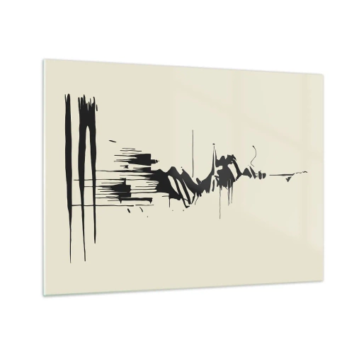 Glass picture - Black dynamic lines and spots on a light background in an abstract style. - 70x50cm - Hasty Abstract - Modern wall decoration for the living room and bedroom ARTTOR