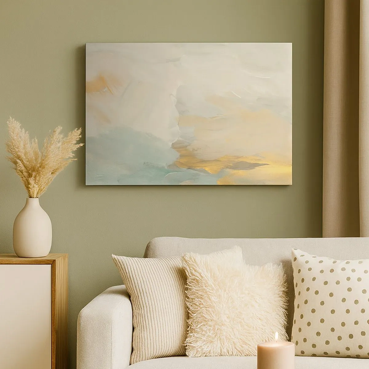 Canvas picture - Delicate abstract strokes in shades of white and gold - 70x50cm - Abstract: Land of Gentleness - Modern wall decoration for the living room and bedroom ARTTOR