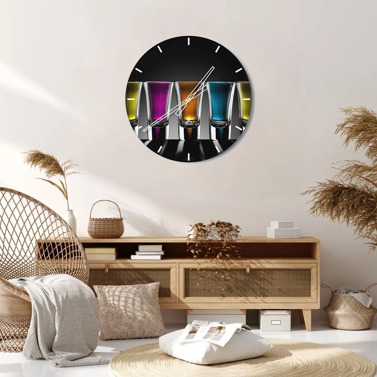 Wall clock - Clock on glass - Colours of Joy - 30x30 cm