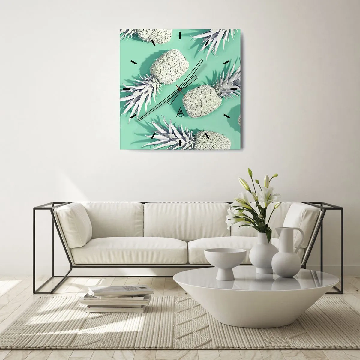 Wall clock - Clock on glass - It Combines Well with Mint - 40x40 cm