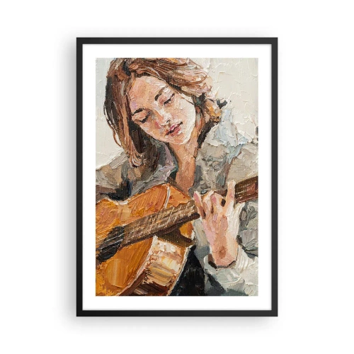 Poster in black frame - Portrait of a woman playing guitar in impasto style - 50x70cm - Concert for Guitar and Girly Heart - Modern wall decoration for the living room and bedroom ARTTOR