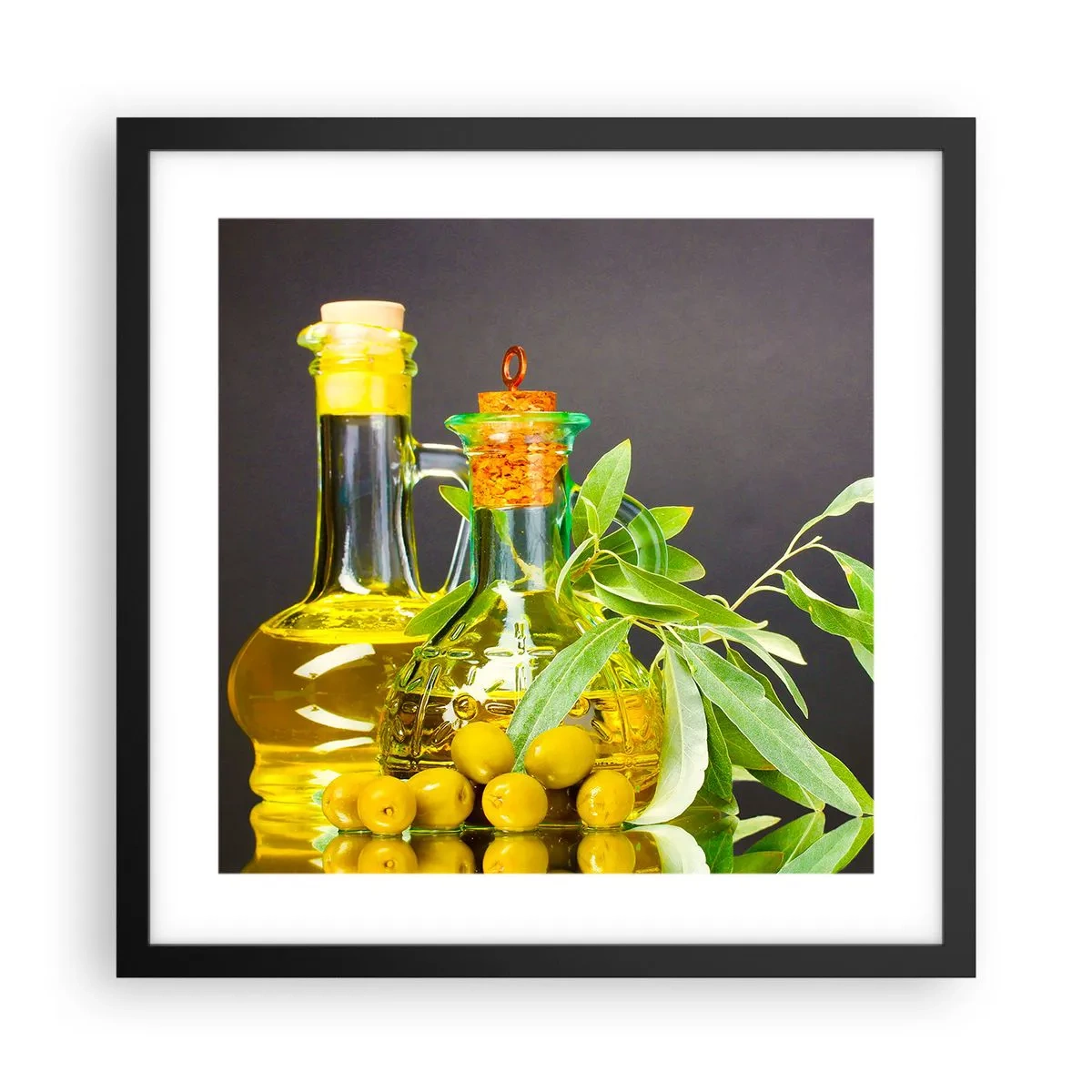 Poster in black frame - Still Life with Olives and Olive Oil - 40x40 cm
