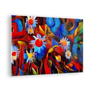 Glass picture - Colorful abstract flowers against a background of intense colors - 70x50cm - Colours of Life - Modern wall decoration for the living room and bedroom ARTTOR