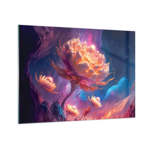 Glass picture - A fantastic flower floating in a cosmic setting - 70x50cm - Another World - Modern wall decoration for the living room and bedroom ARTTOR