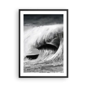 Poster in black frame - A powerful wave in shades of gray - 50x70cm - Wrath of the Ocean - Modern wall decoration for the living room and bedroom ARTTOR