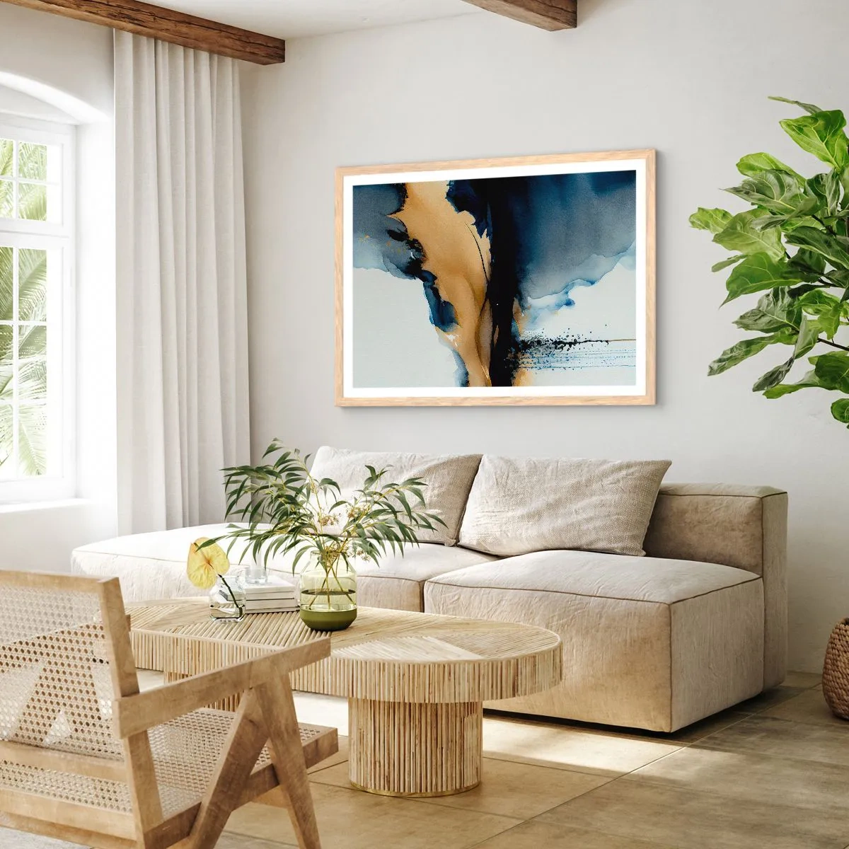 Poster in light oak frame - Behind the Curtain - 70x50 cm