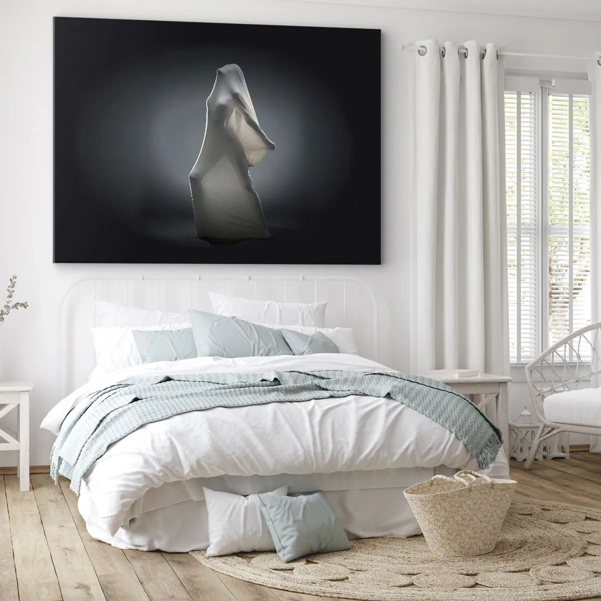 Canvas picture - A figure in white fabric on a dark background - 70x50cm - Hidden Desires - Modern wall decoration for the living room and bedroom ARTTOR