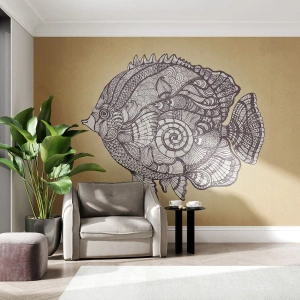 Photo Wallpaper Standard Eco - Ornamental fish on a gold background in zentangle style - 100x70cm - From the Ocean of Ornaments - Modern wall decoration for the living room and bedroom ARTTOR